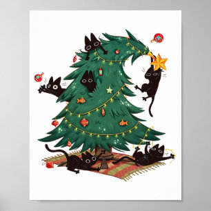 Poster Sapin de Noël et chat Mignon amateur de chat de No
