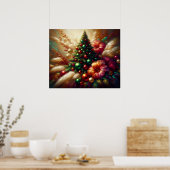 Poster Sapin de Noël et fleurs sur un beau mur (Cuisine)