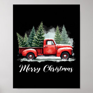 Poster Sapin de Noël joyeux camion rouge