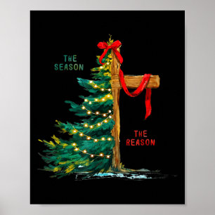Poster Sapin de Noël La Saison Jésus Croix Foi Vacances