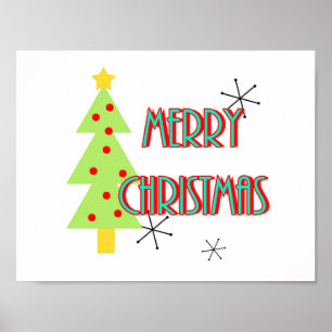 Poster sapin de noël rétro moderne du milieu du siècle
