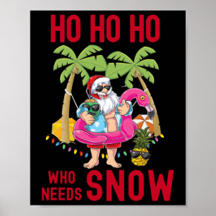 Poster Sapin de Noël Santa surfant sur la plage d'été Vac