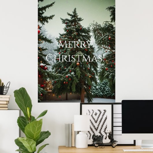 Poster Sapins de Noël décorés de guirlandes  (Bureau à domicile)