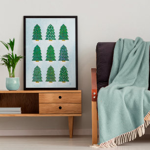 Poster Sapins de Noël géométriques nordiques scandinaves