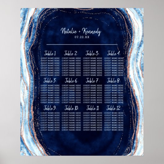 Poster Sapphire Blue Geode Mariage Table de siège graphiq (Devant)