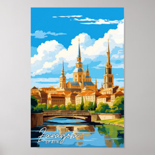 Poster Saragosse Espagne Illustration de voyage artisanal