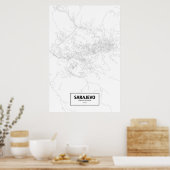 Poster Sarajevo, Bosnie-Herzégovine (noir sur blanc) (Cuisine)