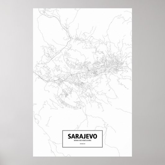 Poster Sarajevo, Bosnie-Herzégovine (noir sur blanc) (Devant)