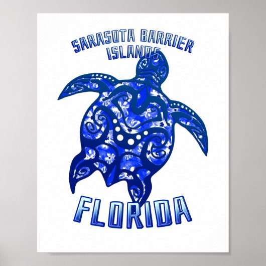 Poster Sarasota Barrier Floride Vacances Tortue tribale (Devant)
