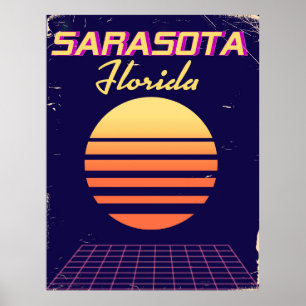 Poster Sarasota Florida 1980s vintage travel print.