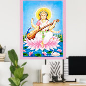Poster Saraswati assis sur une fleur de lotus (Bureau à domicile)