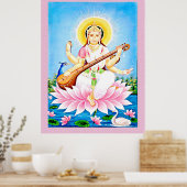 Poster Saraswati assis sur une fleur de lotus (Cuisine)
