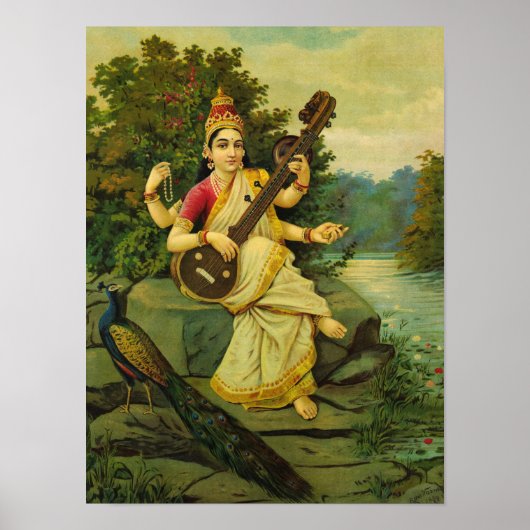 Poster Saraswati, déesse de la musique par Raja Ravi Varm (Devant)
