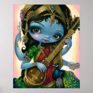 Poster Saraswati Jouer Veena Hindu Goddess Art IMPRIMER