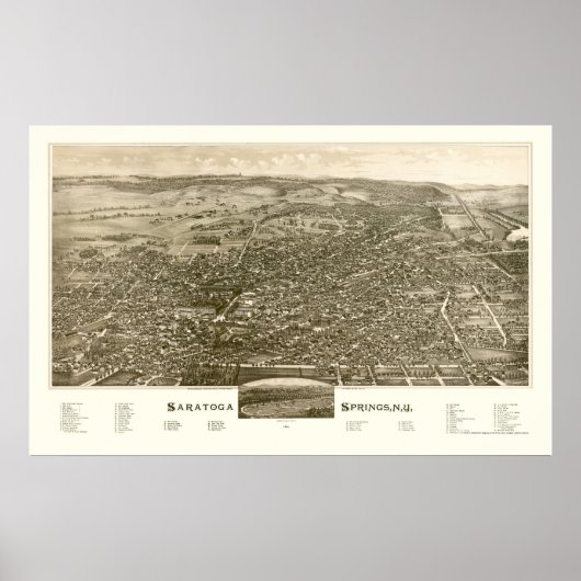Poster Saratoga Springs, NY Carte panoramique - 1888 (Devant)