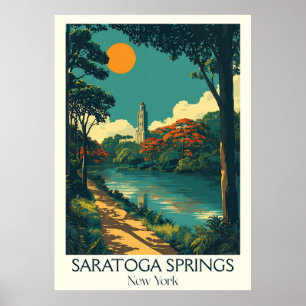 Poster Saratoga Springs NY Vintage Park Tree Travel Art