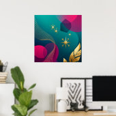Poster Sarcelle Et Fuchsia Moderne Abstrait Avec Étoiles (Bureau à domicile)