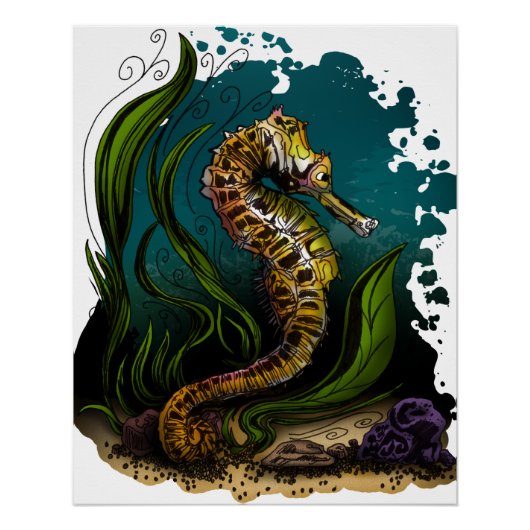 Poster Sarcelle Hippocampe Océan Esthétique Calme Design  (Devant)