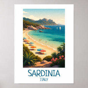 Poster Sardaigne Italie Minimaliste Art de Voyage Vintage