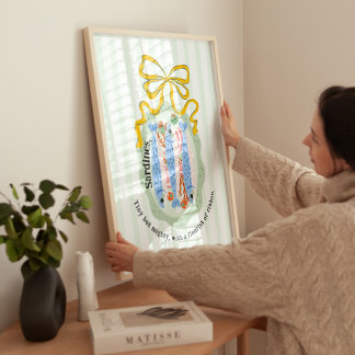Poster Sardines dans une assiette avec un nœud jaune Affi