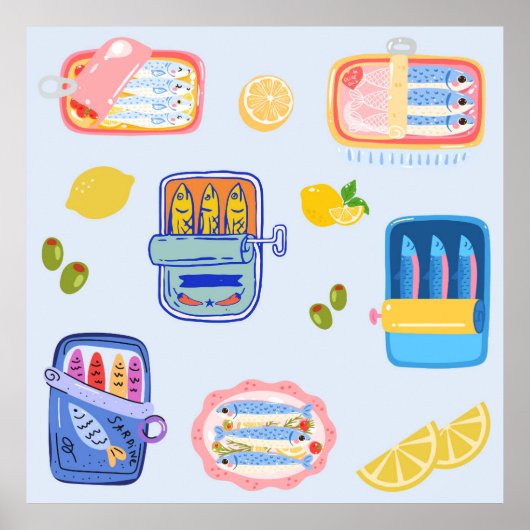 Poster Sardines et citrons (Devant)