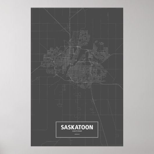 Poster Saskatoon (Saskatchewan) (blanc sur noir) (Devant)