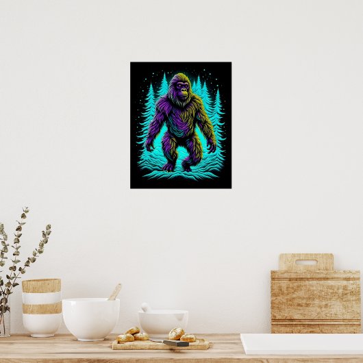 Poster Sasquatch Bigfoot en Turquoise et noir (Cuisine)