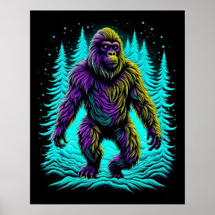 Poster Sasquatch Bigfoot en Turquoise et noir