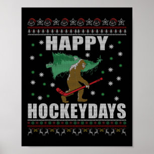 Poster Sasquatch de hockey sur glace de Noël laid - Bon h