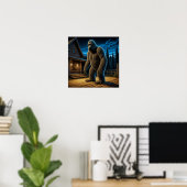 Poster Sasquatch devant une cabane en rondins dans les bo (Bureau à domicile)