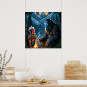 Poster Sasquatch et Chef Forêt au Clair de Lune Rassemblé (Cuisine)