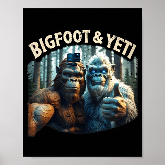 Poster Sasquatch et yeti selfie cryptide squatch chasseur (Devant)