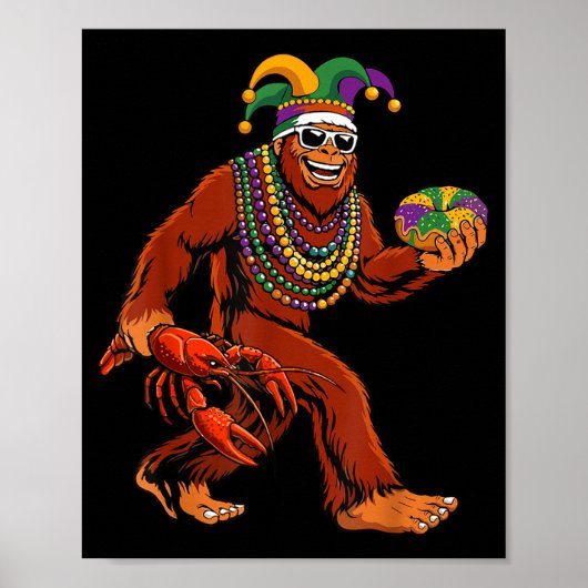 Poster Sasquatch Mardi Gras Bigfoot Parade Beads King Cak (Devant)