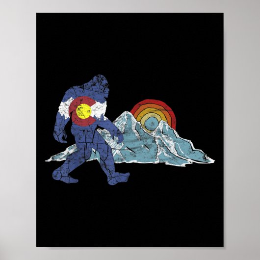 Poster Sasquatch Retro State Flag Colorado Rocky Mountain (Devant)