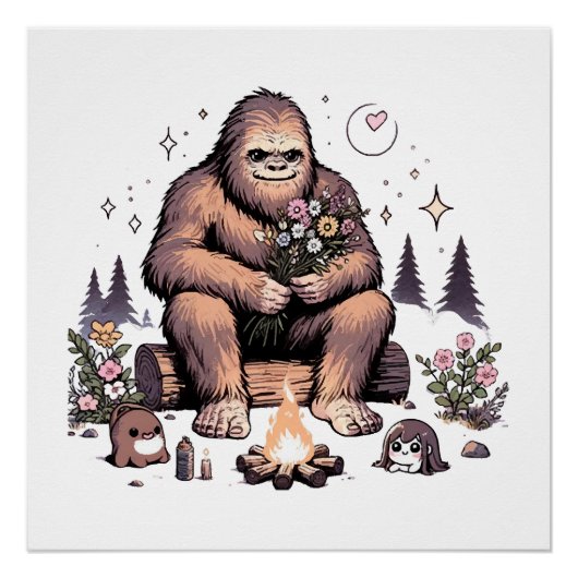 Poster Sasquatch tenant des fleurs (Devant)
