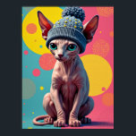 Poster Sass-phinx : Le chat de mode pop-art ultime<br><div class="desc">Dans cette pièce pop-art saisissante, un chat Sphynx élégant devient une icône de haute couture avec une dose sérieuse d'attitude. Rencontrez "Sass-phinx", un félin si élégant et apathique, ils vous feront remettre en question vos propres choix d'armoires. Avec sa peau ridée, rose-tan et ses yeux turquoise piercing, ce chat rayonne...</div>