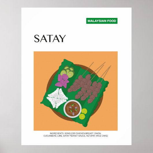 Poster Satay Malaysia Travel Food Wall Art (Devant)