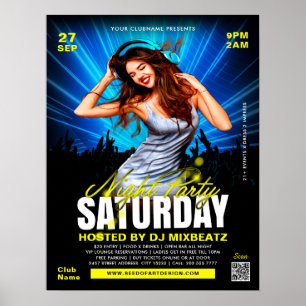 Poster Saturday Night Party Girl Dancing Club Event