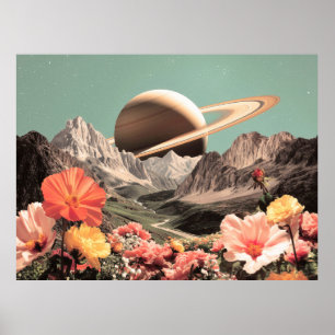Poster Saturne surréaliste au-dessus de la vallée de la m