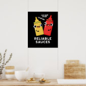 Poster Sauces fiables Funny Food Pun Dark BG (Cuisine)