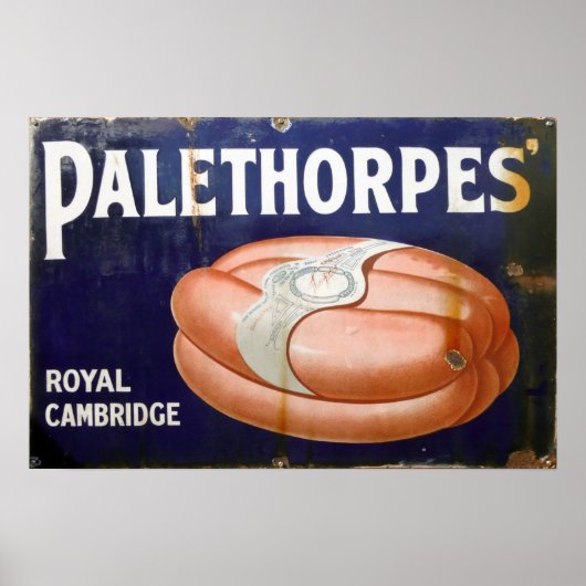 Poster Saucisses Palethorpes, Signe Enamel vintage. (Devant)