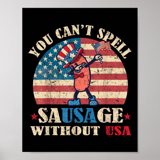 Poster Saucisson Sans Usa Retro Funny 4 juillet Indepe (Devant)