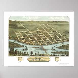 Poster Sauk City, WI Carte panoramique - 1870