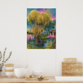 Poster Saule au coucher du soleil près de l'étang (Cuisine)