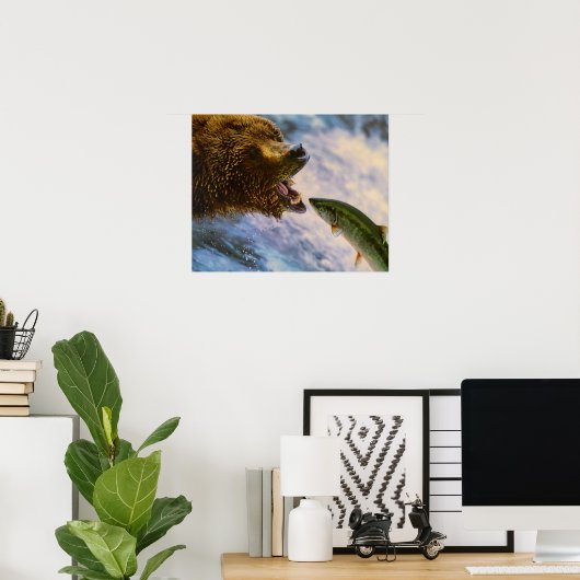 Poster Saumon à tête d'acier à captation d'ours grizzli (Bureau à domicile)