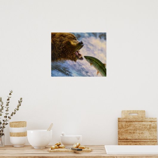 Poster Saumon à tête d'acier à captation d'ours grizzli (Cuisine)
