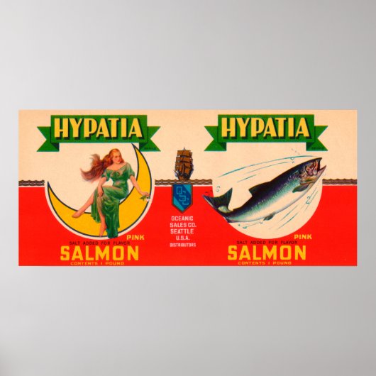 Poster Saumon de marque Hypatia Étiquette - Seattle, WA (Devant)