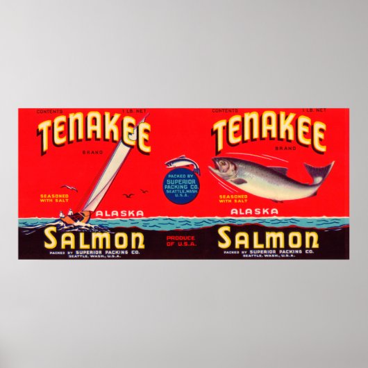 Poster Saumon de marque Tenakee Étiquette - Seattle, WA (Devant)