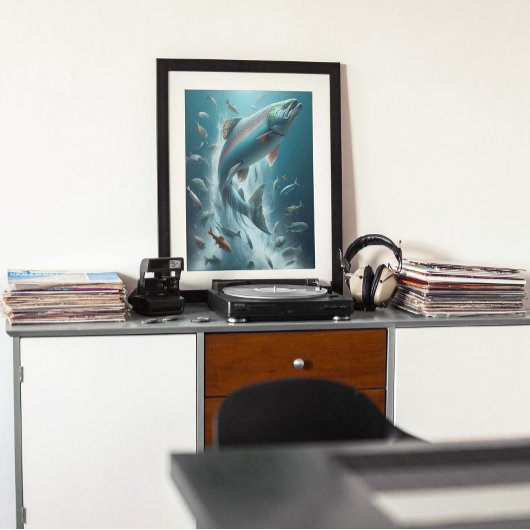 Poster Saumon majestueux pendant la Danse Lune 16x20