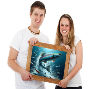 Poster Saumon majestueux pendant la Danse Lune 24x18